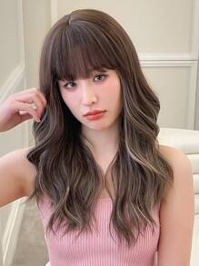 HAIRCUBE 24 Inch Brown Blond Highlights Wig Hair Curly Wig With Bangs Korean Elegant Synthetic Wig - Piano Color - View 3