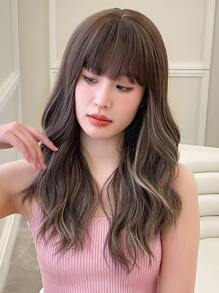 HAIRCUBE 24 Inch Brown Blond Highlights Wig Hair Curly Wig With Bangs Korean Elegant Synthetic Wig - Piano Color - View 5