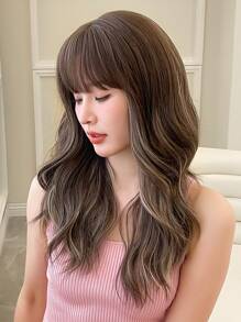 HAIRCUBE 24 Inch Brown Blond Highlights Wig Hair Curly Wig With Bangs Korean Elegant Synthetic Wig - Piano Color - View 6