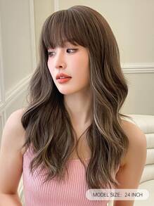 HAIRCUBE 24 Inch Brown Blond Highlights Wig Hair Curly Wig With Bangs Korean Elegant Synthetic Wig - Piano Color - View 7