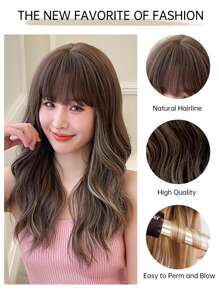 HAIRCUBE 24 Inch Brown Blond Highlights Wig Hair Curly Wig With Bangs Korean Elegant Synthetic Wig - Piano Color - View 9