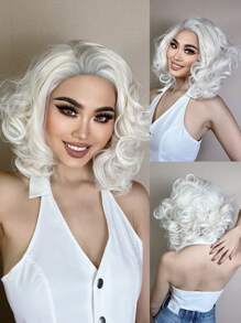 1pc 13 X 3 Inch Lace Front Short Curly Synthetic Wig & 1pc Wig Cap - Gold - View 1