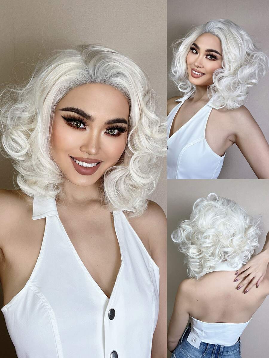 1pc 13 X 3 Inch Lace Front Short Curly Synthetic Wig & 1pc Wig Cap - Gold - View 1