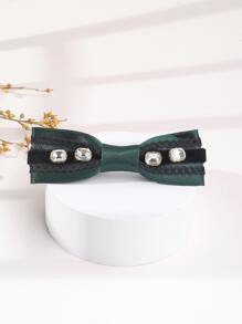 1入組女士水鑽和蝴蝶結裝飾時尚彈簧夾適用於頭髮裝飾用品 - 綠色 - 查看 1