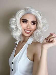 1pc 13 X 3 Inch Lace Front Short Curly Synthetic Wig & 1pc Wig Cap - Gold - View 6