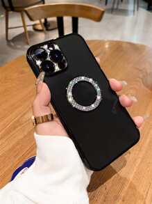 Rhinestone Decor Electroplated Phone Case - Black - View 3