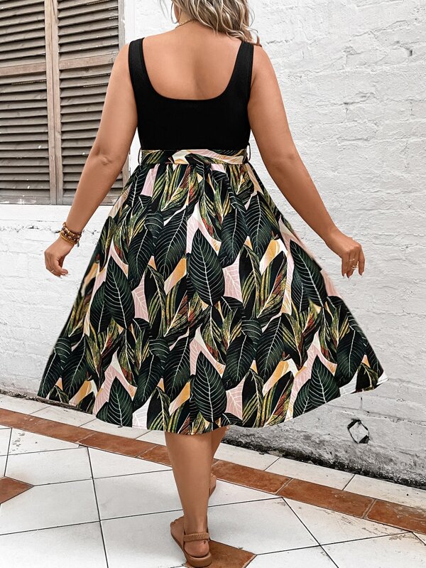 SHEIN VCAY Plus Tropical Print Belted Dress SHEIN UK