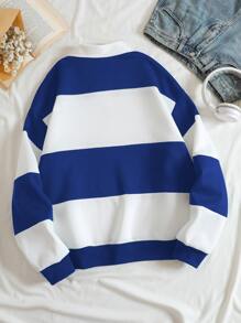 SHEIN EZwear Quần áo thể thao nữ Dây kéo Lá thư Khối Màu Giải trí - Xanh và trắng - Xem 2