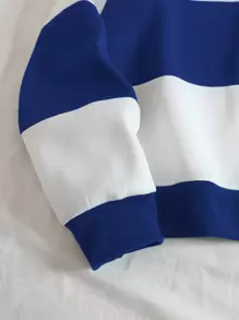 SHEIN EZwear Quần áo thể thao nữ Dây kéo Lá thư Khối Màu Giải trí - Xanh và trắng - Xem 3