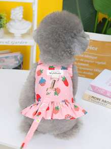 1 dây nịt thú cưng in hình dâu tây & 1 dây xích cho chó mèo ngoài trời - Hồng - Xem 2