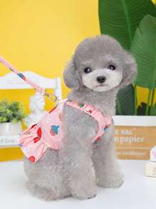 1 dây nịt thú cưng in hình dâu tây & 1 dây xích cho chó mèo ngoài trời - Hồng - Xem 3