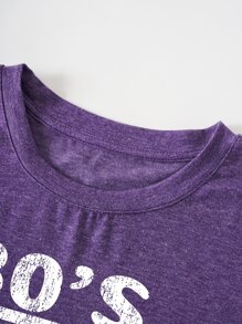 SHEIN LUNE 字母圖案T恤 - 紫羅蘭色 - 查看 3