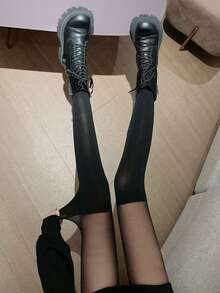 1pair Minimalist Mesh Tights - Black - View 5