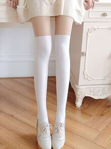 Two Tone Over The Knee Tights - White - View 1