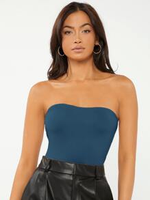 SHEIN BASICS SHEIN Top Sem Mangas Feminino - Azul Empoeirado - Visão 3