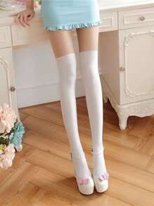 Two Tone Over The Knee Tights - White - View 2