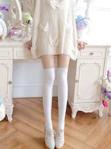 Two Tone Over The Knee Tights - White - View 4