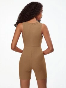 SHEIN BASICS Solid Ribbed Knit Unitard Romper