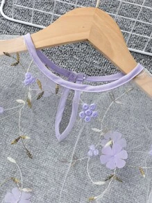 小女童貼花木耳邊網紗上衣和吊帶連衣裙 - 紫色 - 查看 3