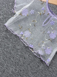 小女童貼花木耳邊網紗上衣和吊帶連衣裙 - 紫色 - 查看 5