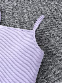 小女童貼花木耳邊網紗上衣和吊帶連衣裙 - 紫色 - 查看 7