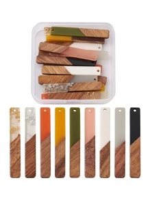 18 Chiếc Nhựa Gỗ Óc Chó Mặt Dây Hình Chữ Nhật Hai Tông Màu Hỗn Hợp Cho Tự Làm Bông Tai Vòng Cổ Trang Sức Hạt Charm - Nhiều màu - Xem 2