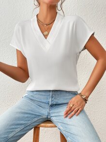 SHEIN Essnce 素色蝙蝠袖襯衫 - 白色 - 查看 5