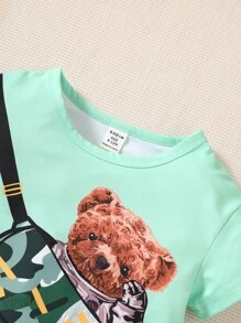 Baby Boy Cartoon And Camo Print Tee & Shorts - Green - View 3