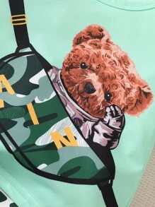 Baby Boy Cartoon And Camo Print Tee & Shorts - Green - View 4
