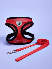 1pc Mesh Pet Harness & 1pc Leash - Red - View 2