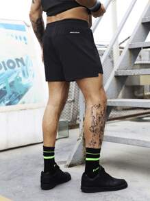 Men Letter Graphic Drawstring Waist Sports Shorts Short Streetwearblack Men Shortsblack Shorts Menmens Gym Shortsmen Gym Shorts - Black - View 3