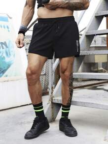 Men Letter Graphic Drawstring Waist Sports Shorts Short Streetwearblack Men Shortsblack Shorts Menmens Gym Shortsmen Gym Shorts - Black - View 4