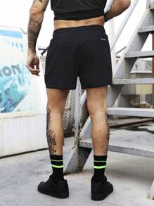 Men Letter Graphic Drawstring Waist Sports Shorts Short Streetwearblack Men Shortsblack Shorts Menmens Gym Shortsmen Gym Shorts - Black - View 5