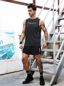 Men Letter Graphic Drawstring Waist Sports Shorts Short Streetwearblack Men Shortsblack Shorts Menmens Gym Shortsmen Gym Shorts - Black - View 6