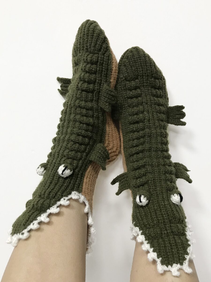 Vớ phi hành đoàn thiết kế cá sấu hoạt hình - màu xanh lá - Xem 1