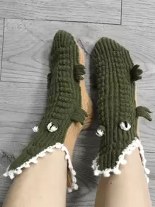 Vớ phi hành đoàn thiết kế cá sấu hoạt hình - màu xanh lá - Xem 2