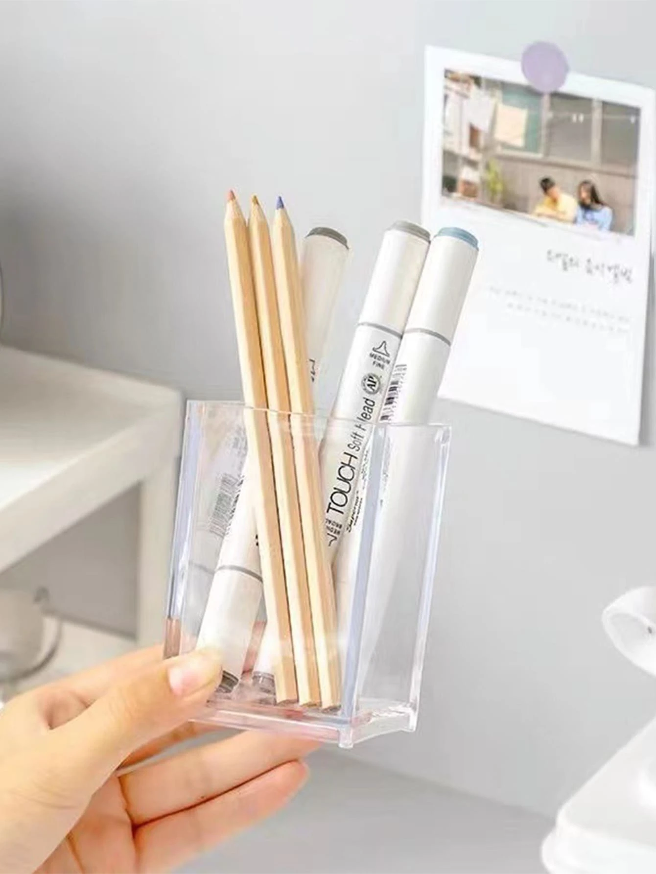 1入組透明儲物盒家用簡易塑料桌面儲物盒