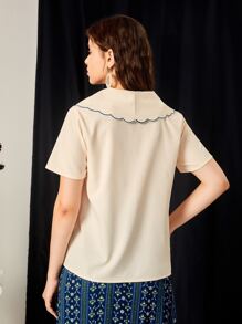 Mulvari Camisa con bordado floral de cuello exagerado con botón delantero - Albaricoque - Ver 2