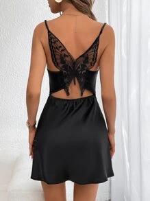 SHEIN Privé Butterfly Appliques Backless Cami Dress - Black - View 2