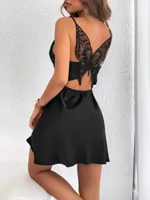 SHEIN Privé Butterfly Appliques Backless Cami Dress - Black - View 3