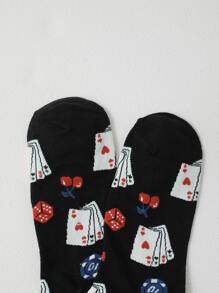 1pair Men Playing Card Pattern Fashionable Crew Socks, For Daily Life, Fall Socks - Multicolor - View 4