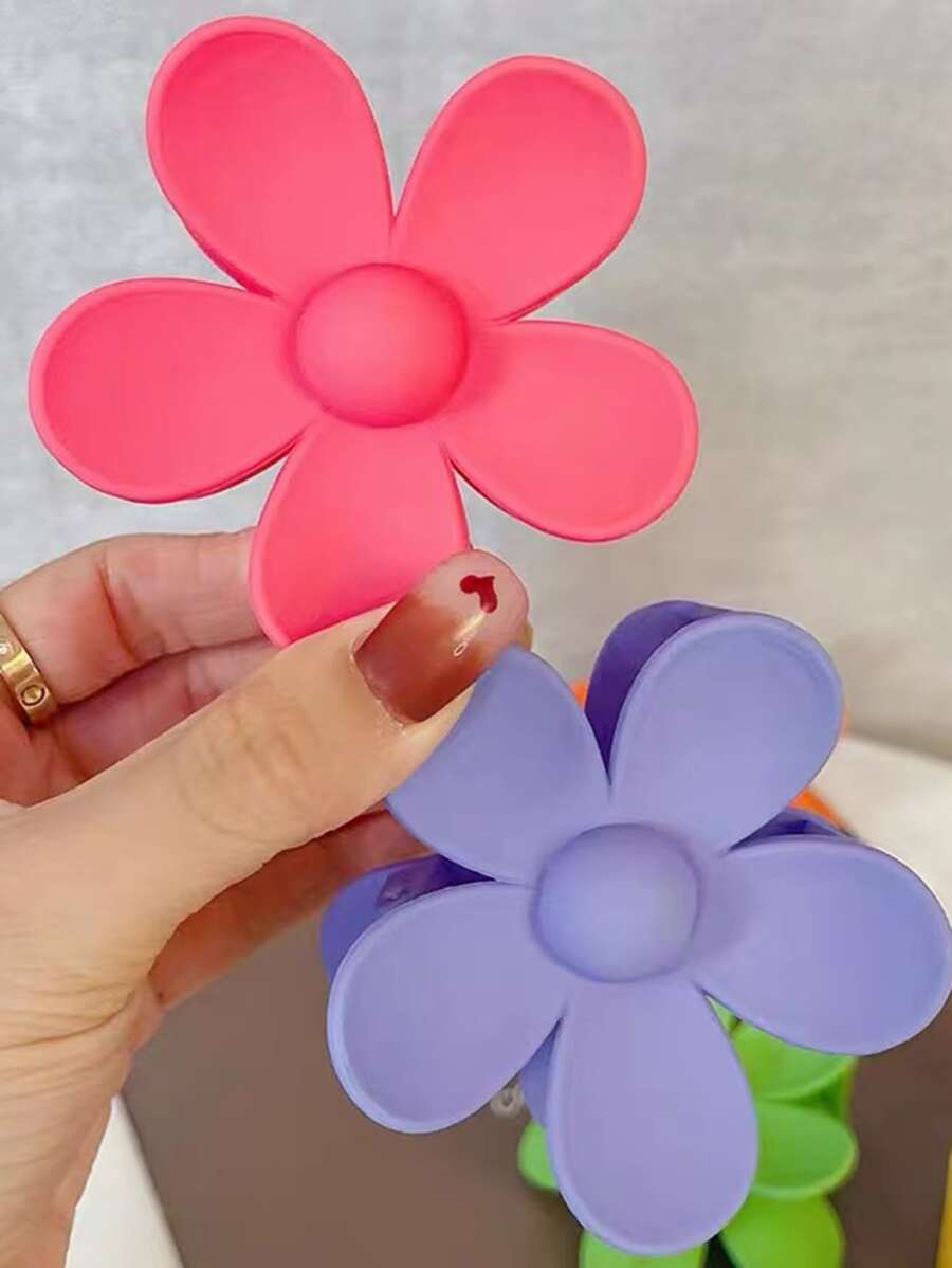 2入組花朵設計髮爪 - 彩色 - 查看 1