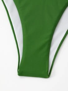 SHEIN Swim Bộ bikini thắt nút bên bãi biển mùa hè với chi tiết dây rút colorblock che phủ - màu xanh lá - Xem 6