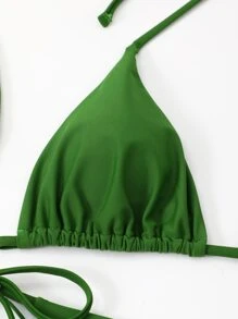 SHEIN Swim Bộ bikini thắt nút bên bãi biển mùa hè với chi tiết dây rút colorblock che phủ - màu xanh lá - Xem 7