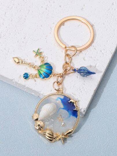 1 件贝壳钥匙扣吊坠，贝壳、海豚、章鱼、海洋、吊坠、钥匙扣、包包吊坠万圣节配饰教师节圣诞节礼物创意包包配饰挂绳带身份证夹汽车配饰包包挂饰