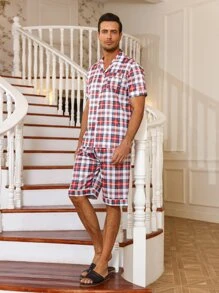 Hombres Conjunto de pijama con estampado de cuadros - Multicolor - Ver 5