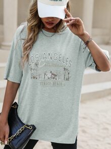 SHEIN Unity Áo thun nữ Lá thư Giải trí - Màu Xám nhạt - Xem 6