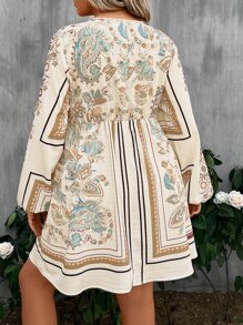 SHEIN Clasi Vestido con estampado de paisley de cuello cruzado de manga farol - Multicolor - Ver 2