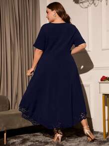 SHEIN Belle Plus Laser Cut High Low Hem Bridesmaid Dress - Navy Blue - View 2