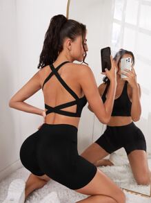 Slayoga Crisscross Backless Sports Tank Going Out Top Workout Tank Tops Gym Top Fitted Shirt